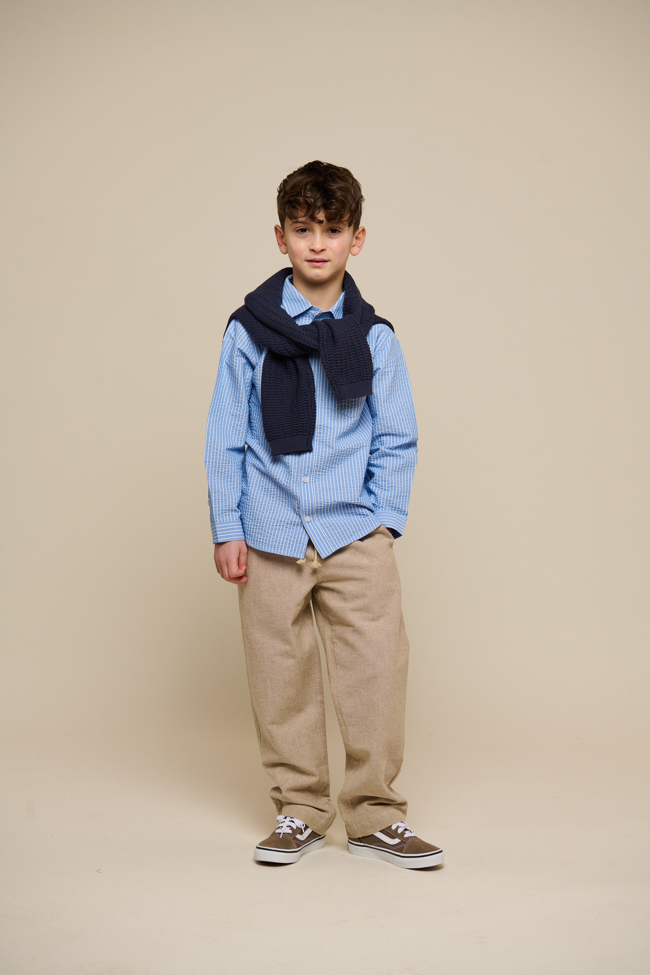 Striped Seersucker Shirt with Rib Cuff - Kids - Blue Stripe | 101348 Patrick
