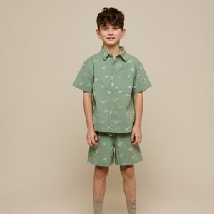 Printed Linen Mix Shirt - Tween - Dusty Green | 101166 William