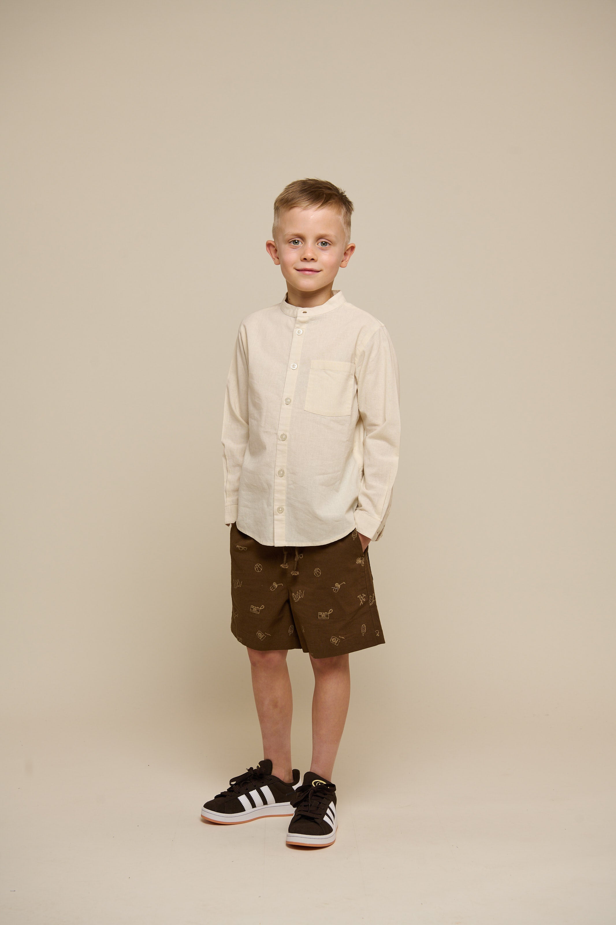 Printed Linen Mix Shorts - Tween - Dark Brown | 101172 William