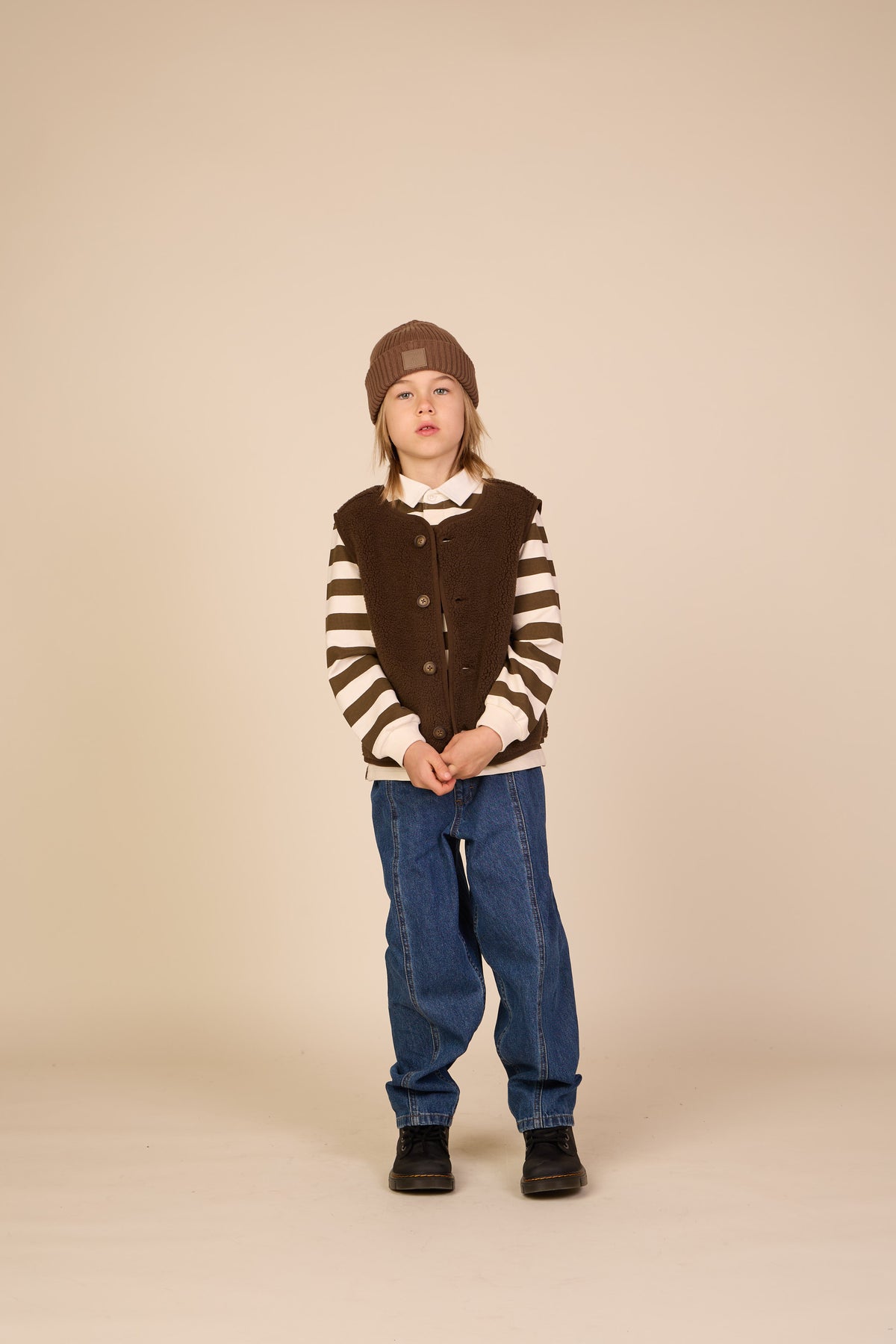 Striped Polo Sweatshirt - Tween - Dark Brown/Offwhite | 101398 Marco