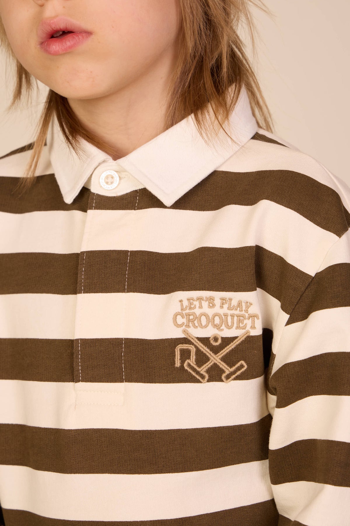 Striped Polo Sweatshirt - Tween - Dark Brown/Offwhite | 101398 Marco