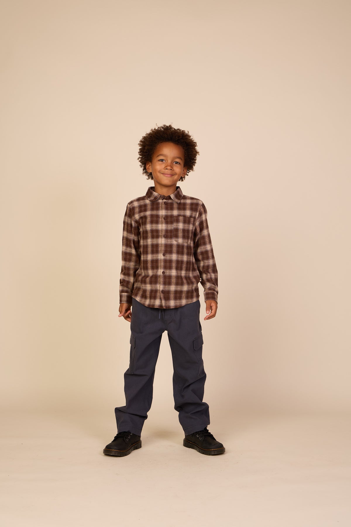 Checked Flannel Shirt - Tween - Brown/Navy | 101652 Edwin