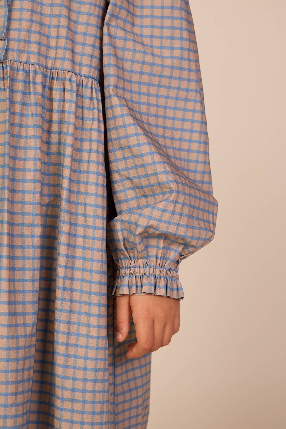 Frill Placket Poplin Dress - Tween - Blue Check | 101438 Julia