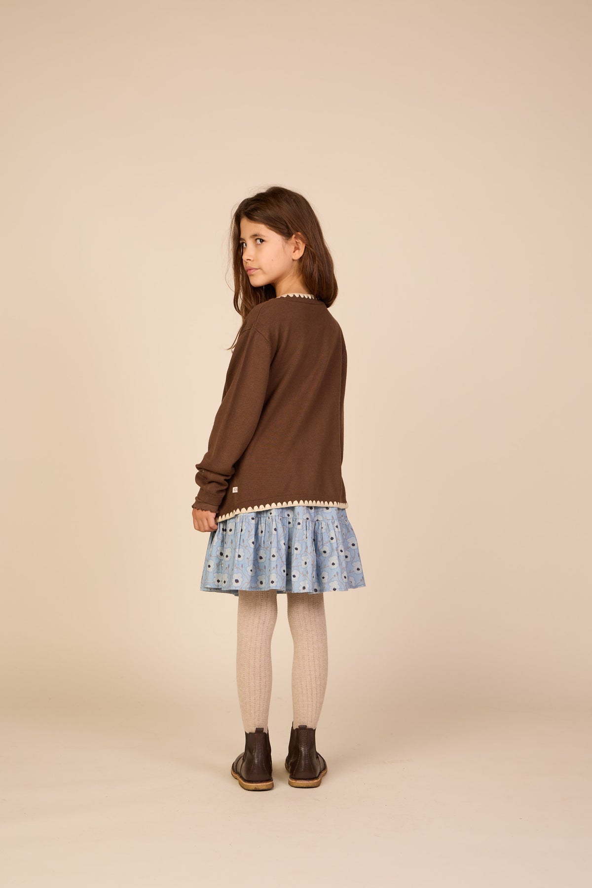 Contrast Stitch Cardigan - Tween - Brown/Offwhite | 101633 Lia