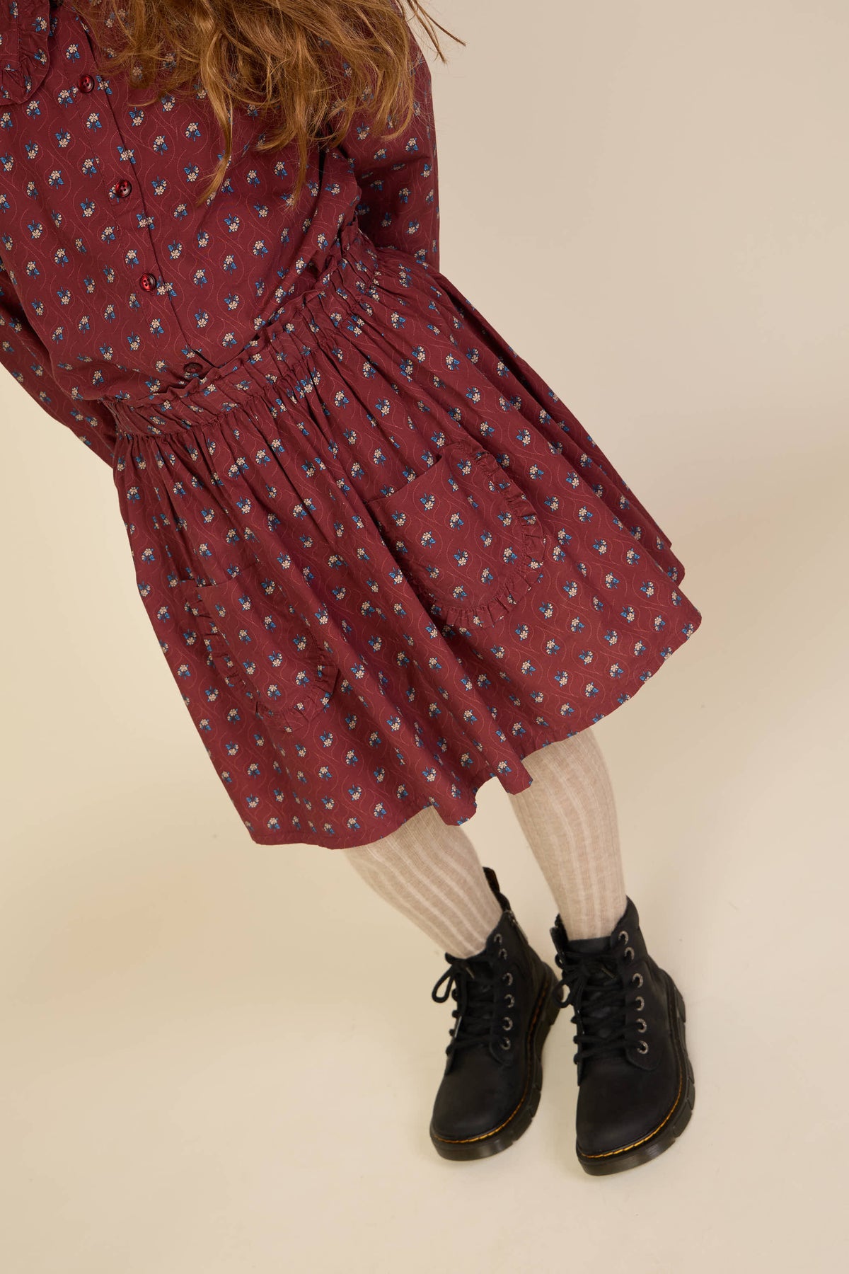 Frill Pocket Poplin Skirt - Tween - Bordeaux Flowerprint | 101448 Julia
