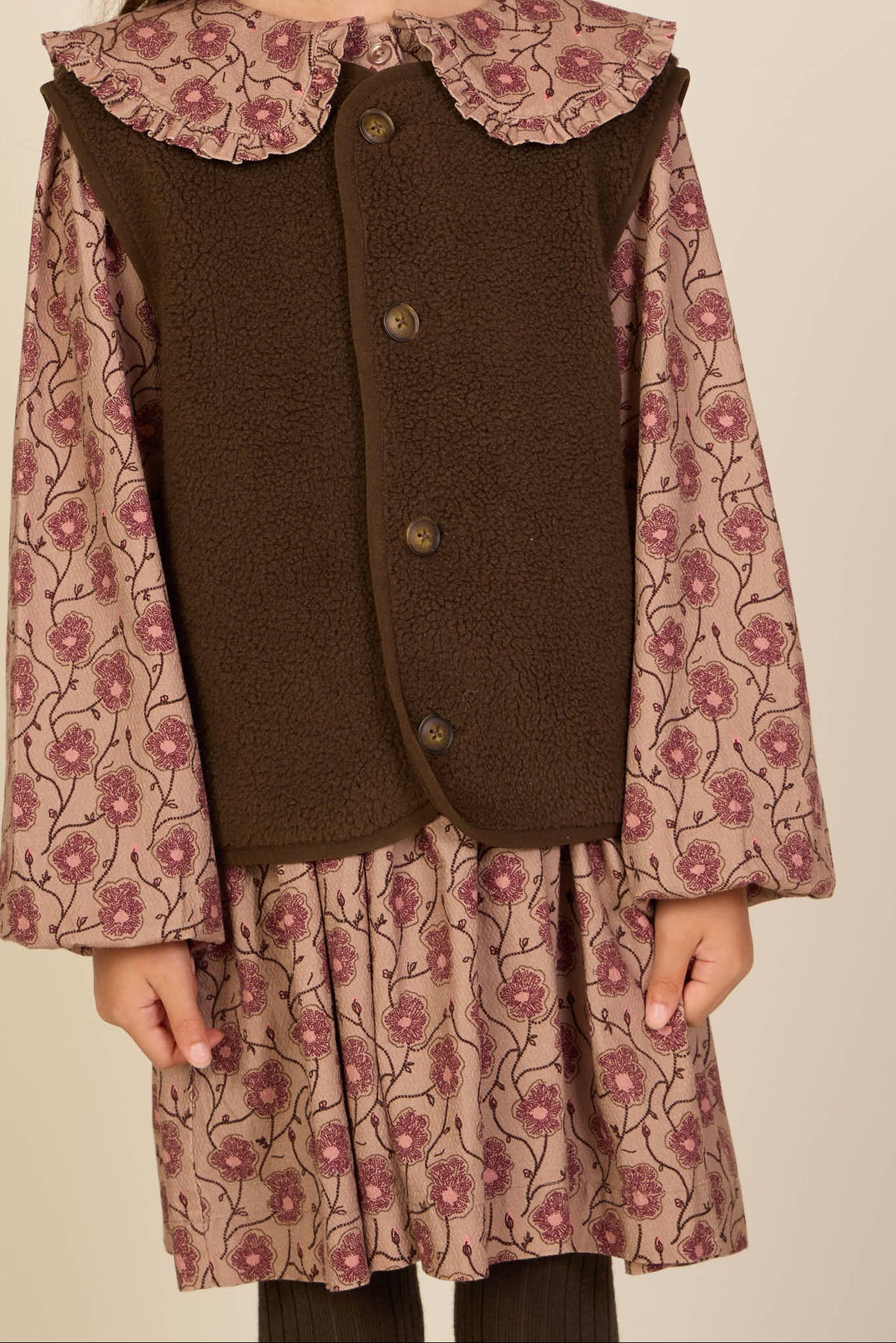 Floral Cotton Dress with Collar - Kids - Rose/Bordeaux | 101425 Nova