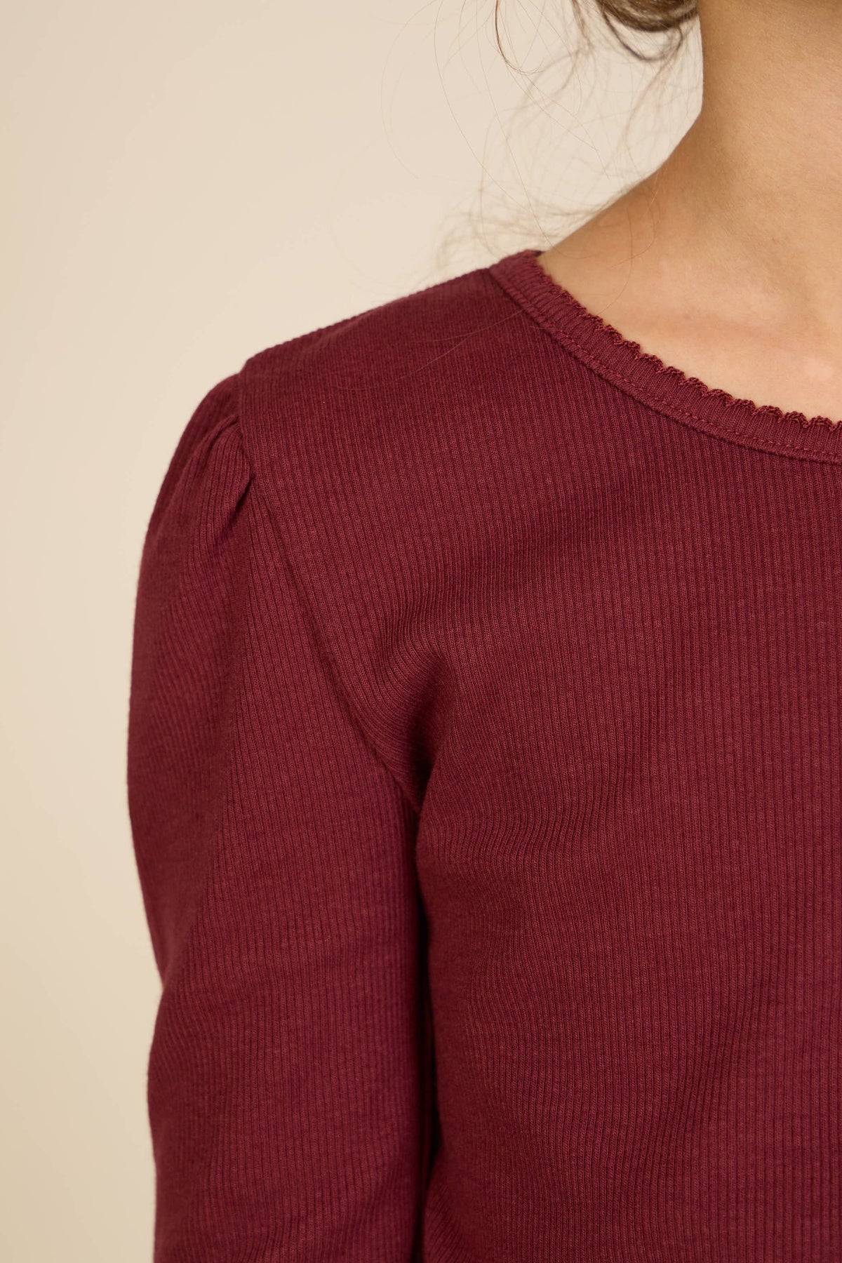 Ribbed Modal-Blend Long-Sleeve T-Shirt - Tween - Bordeaux | 101562 Lottie