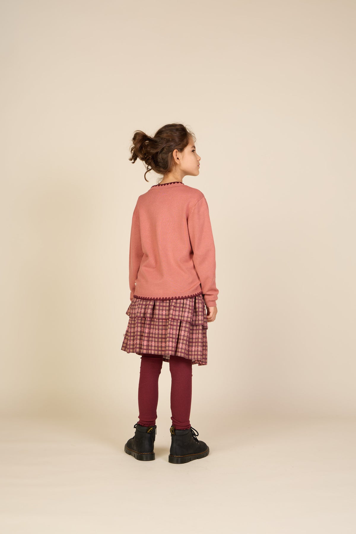 Contrast Stitch Cardigan - Tween - Dusty Rose/Bordeaux | 101635 Lia