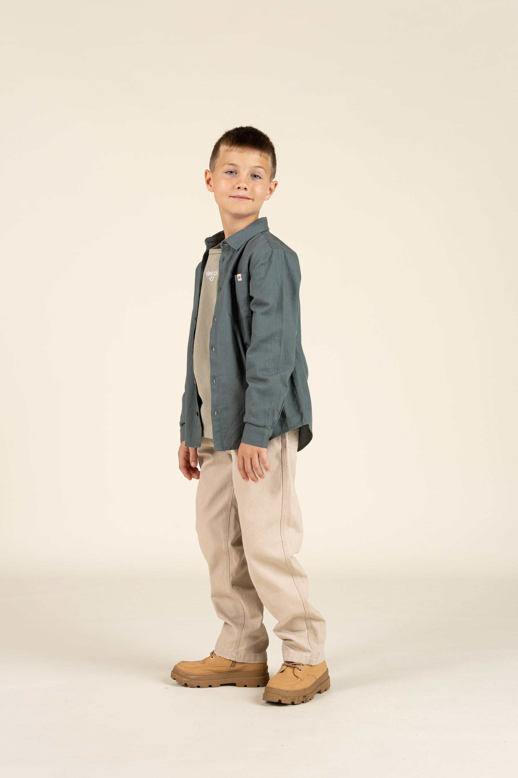 Herringbone Woven Cotton Shirt - Tween - Dark Dusty Green | 100805 Edward