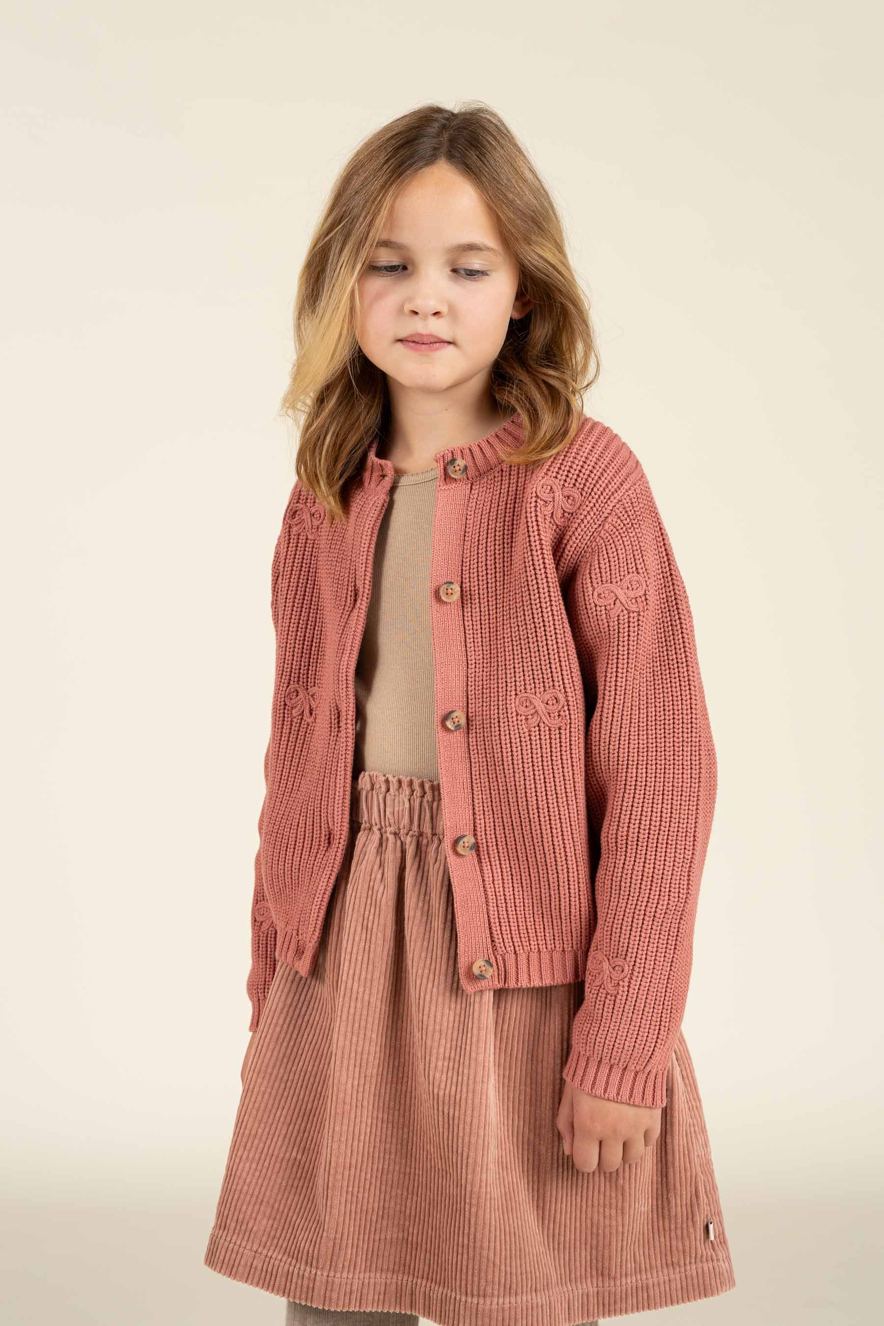Cotton Knit Cardigan with Bows - Tween - Old Rose | 100793 Freya