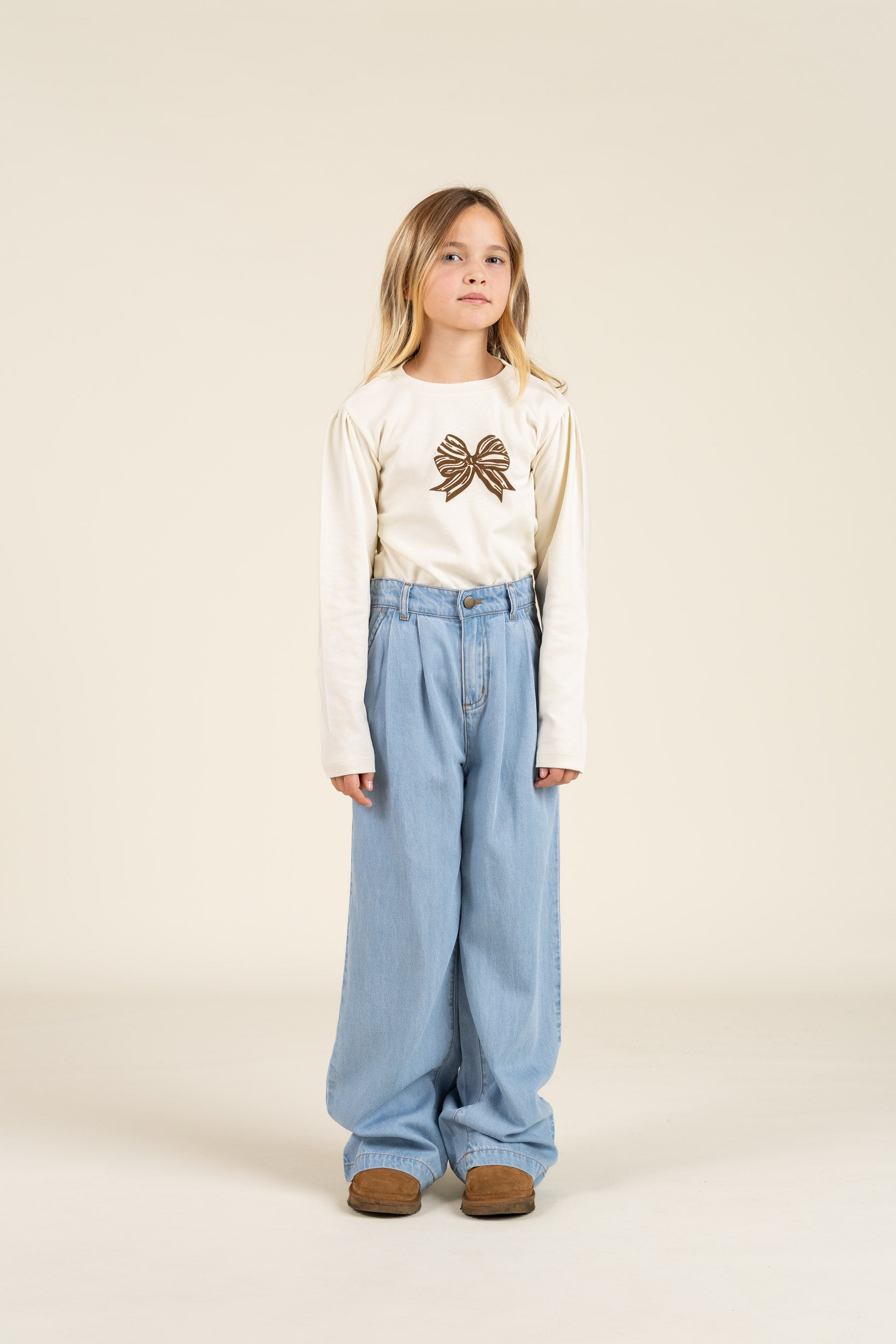Long Sleeve T-shirt w. Front Print - Tween - Off White | 100849 Kendell
