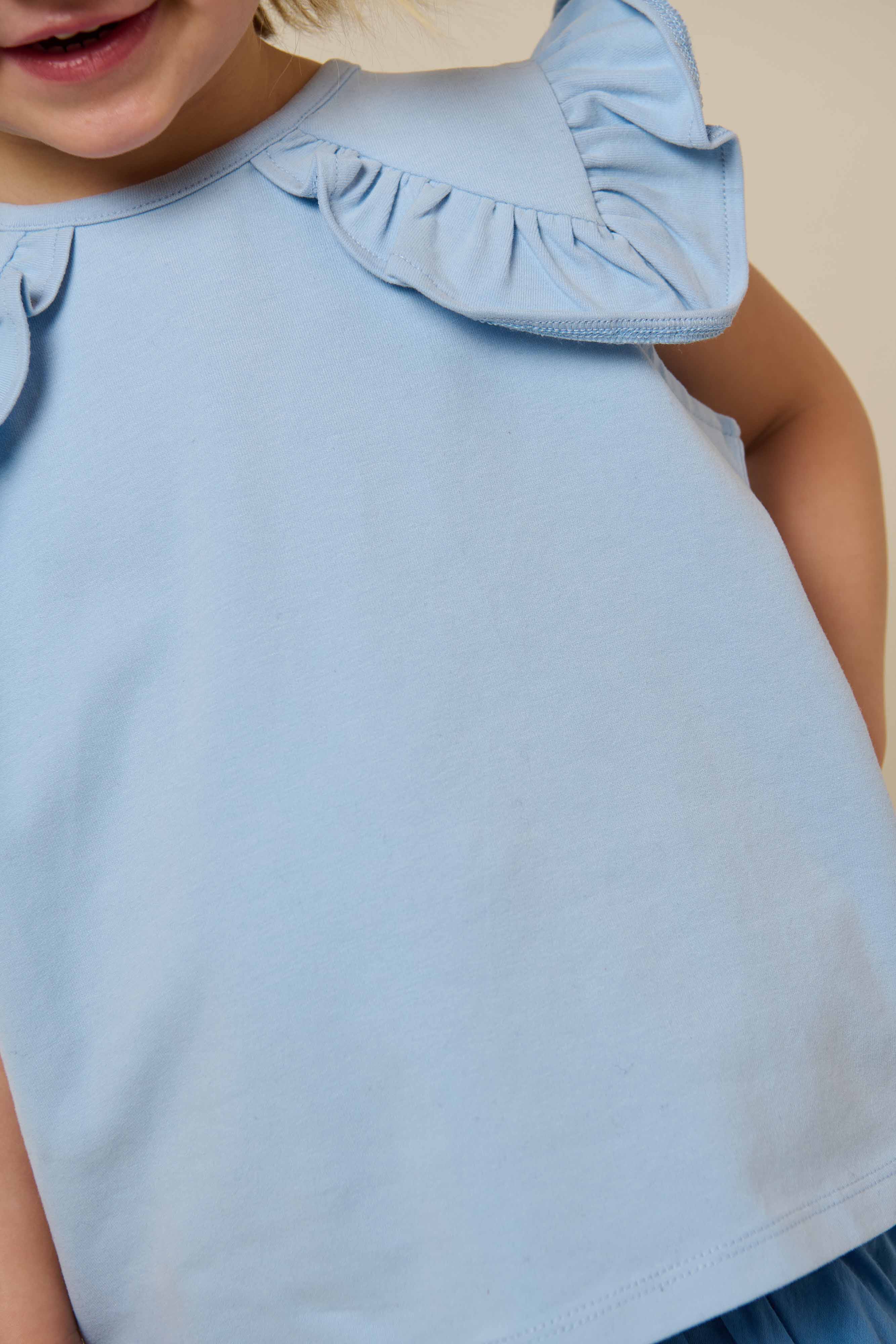 Frill Jersey Top - Kids - Powder Blue | 101267 Selma