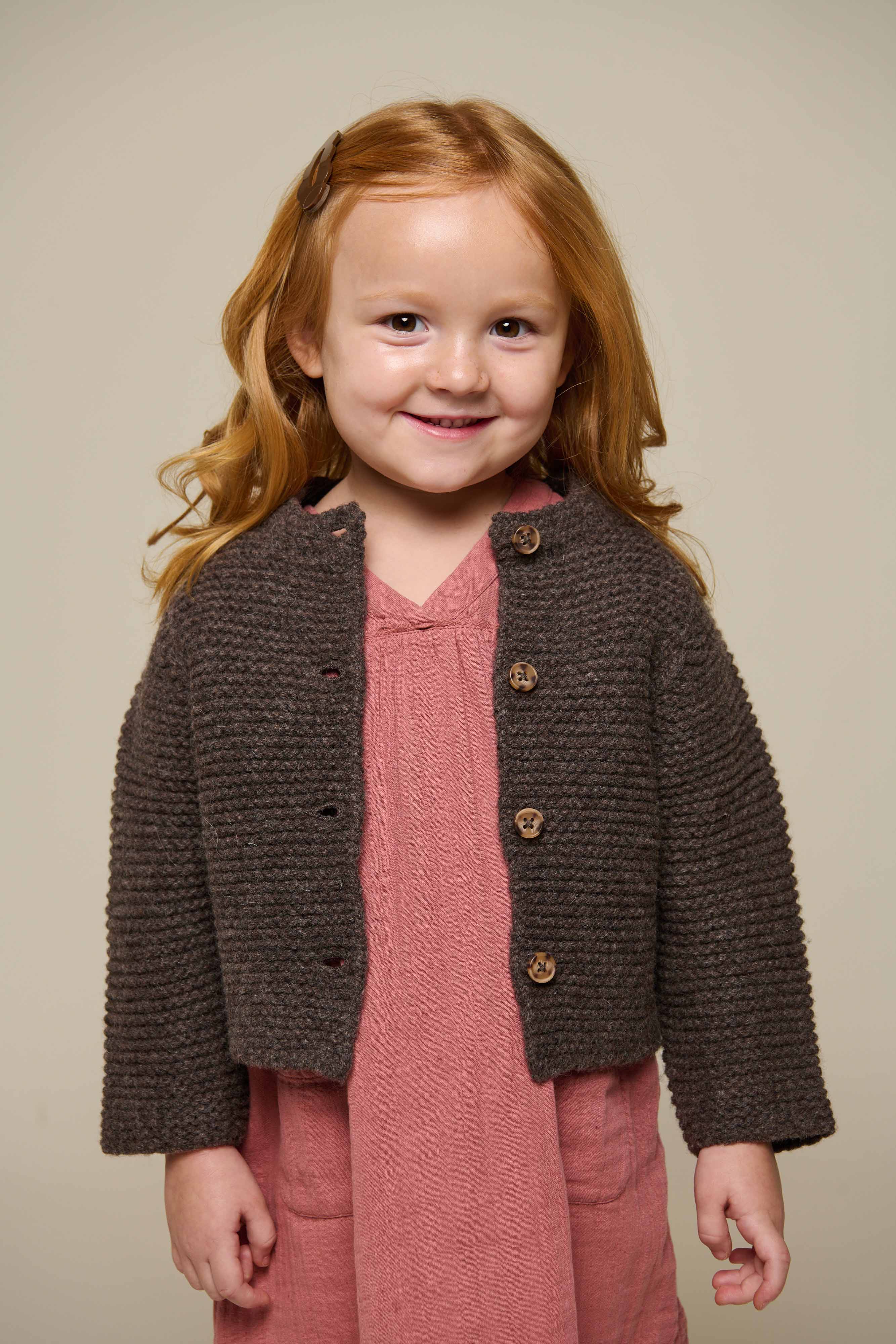 Wool Knit Cardigan - Kids - Chocolate Melange | 100876 Maya