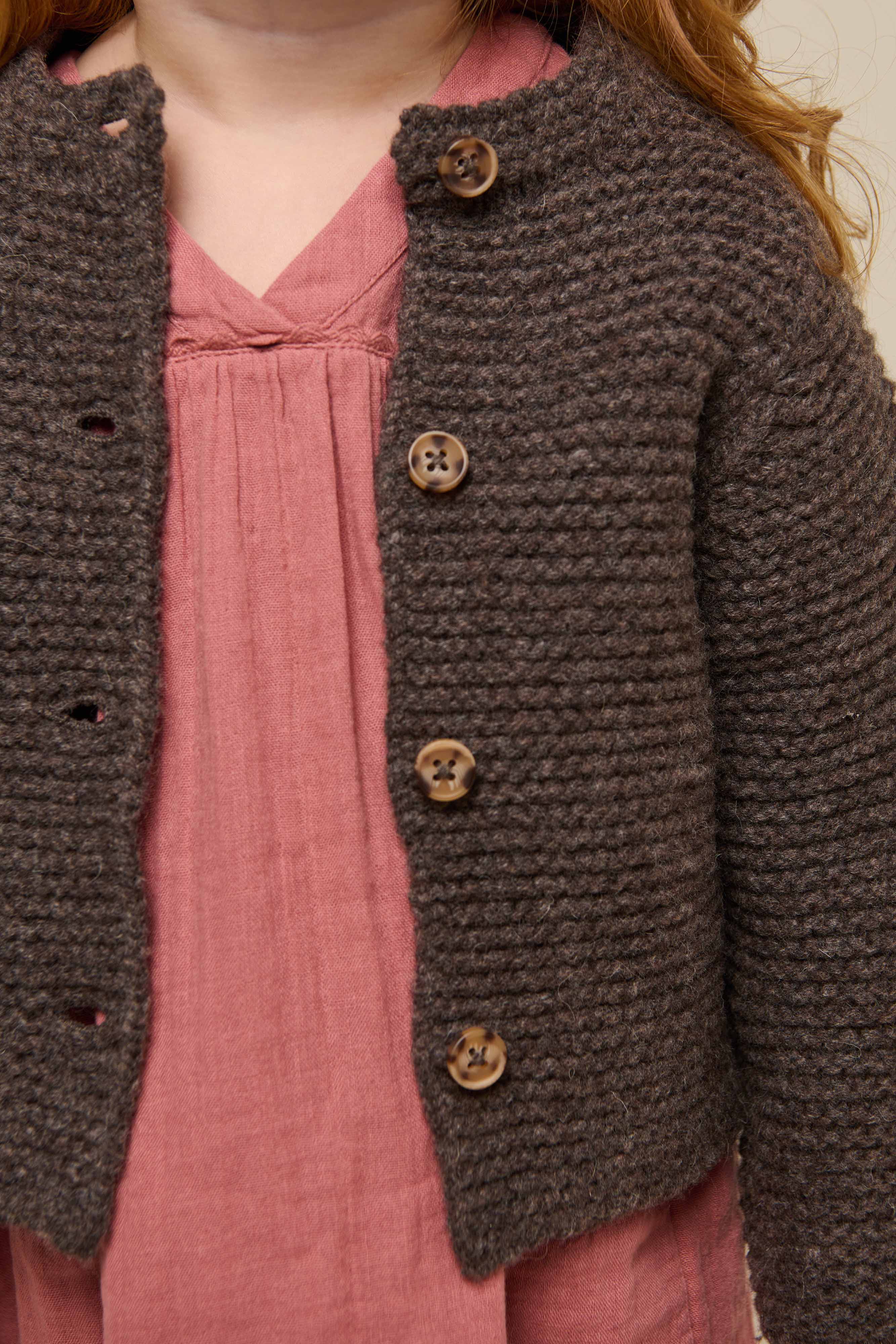 Wool Knit Cardigan - Kids - Chocolate Melange | 100876 Maya