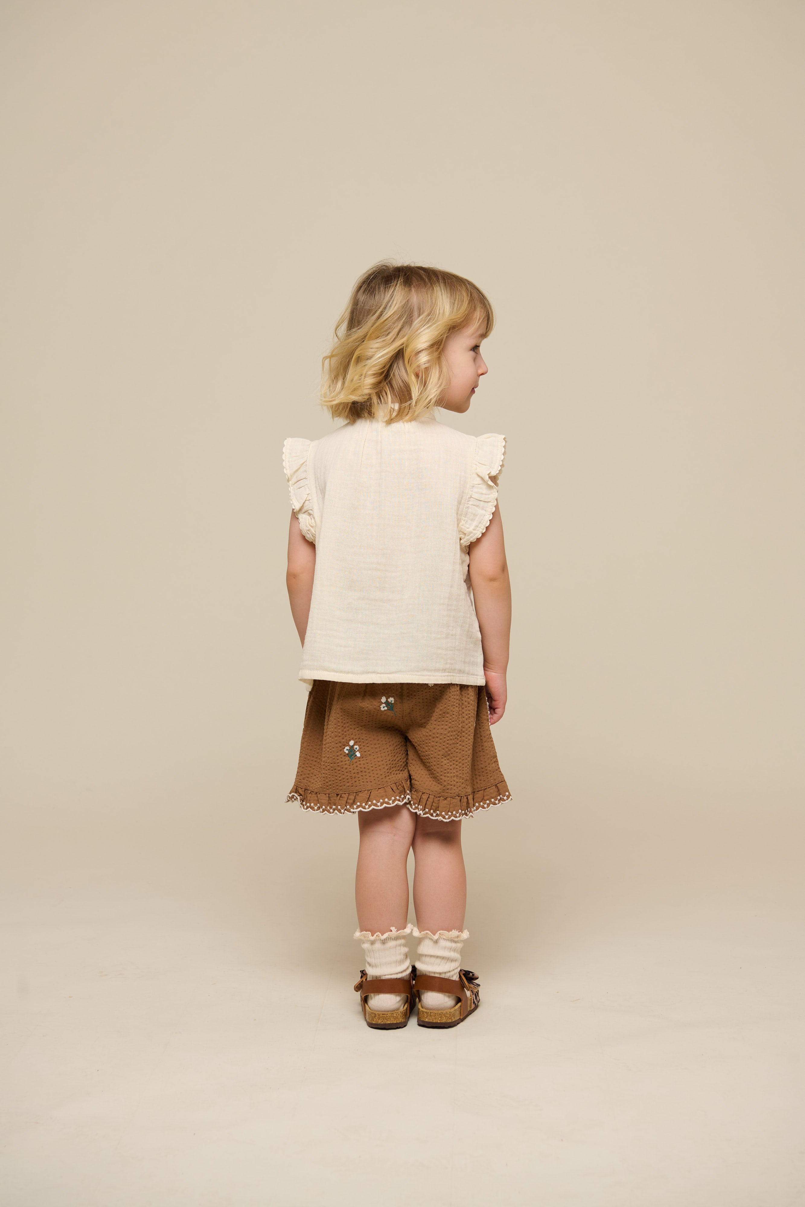 Embroidered Seersucker Shorts - Kids - Coconut | 100986 Nora