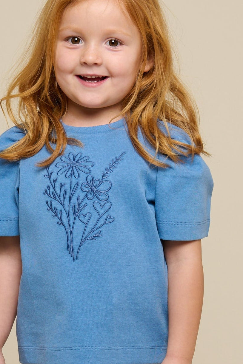 T-shirt With Embroidery - Kids - Dusty Blue | 101237 Amanda