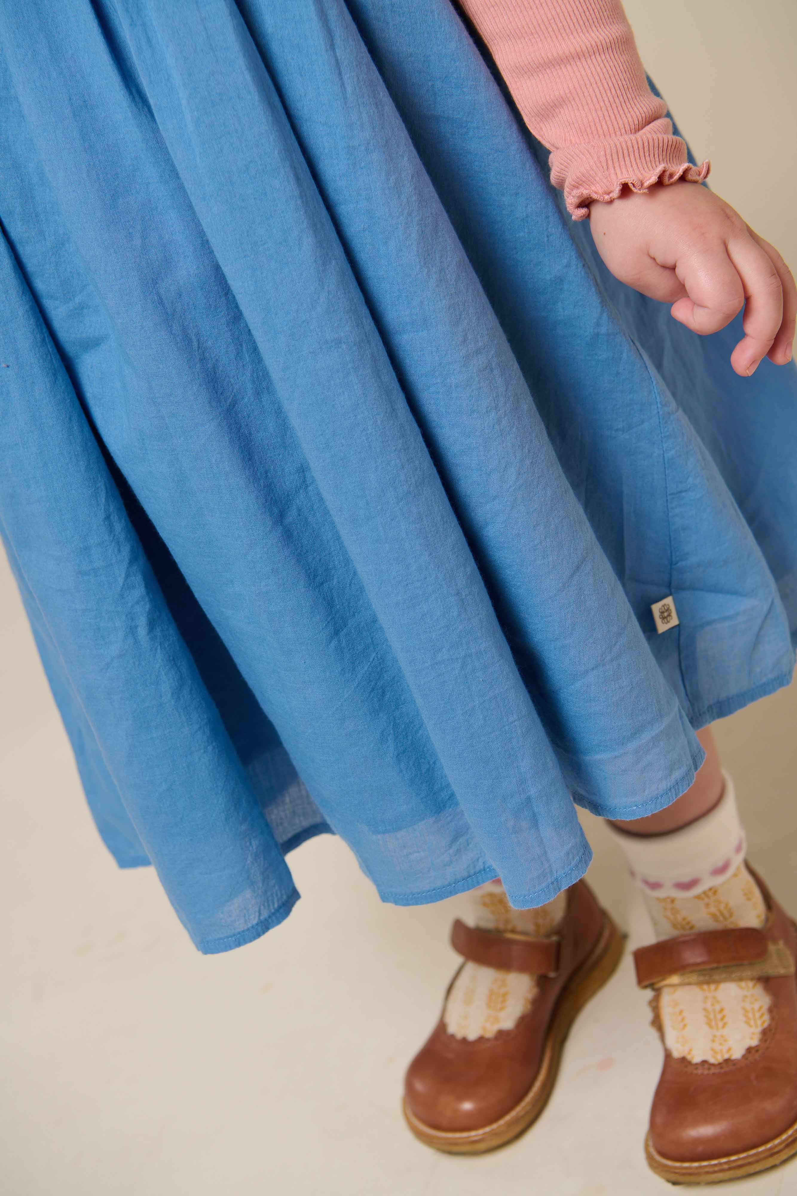 Cotton Dress with Ric Rac Frill - Kids - Dusty Blue | 101036 Alma