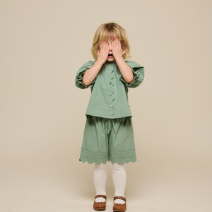 Poplin Shorts with Scallop Edge - Kids - Dusty Green | 101045 Joy
