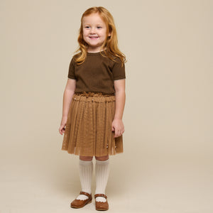 Pointelle t-shirt with contrast picot - Kids - Dark Brown | 101291 Drew