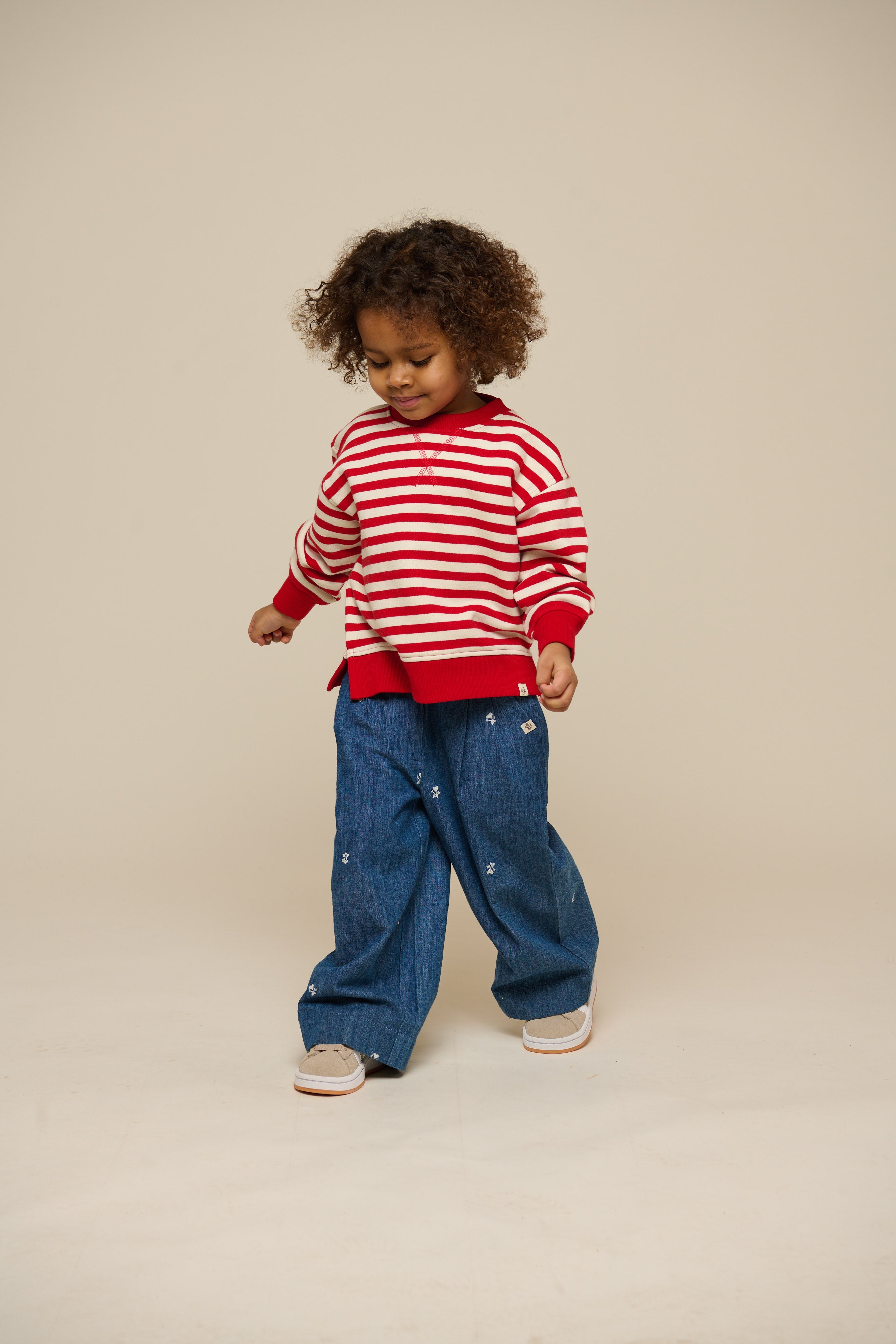 Striped Crewneck Sweatshirt - Kids - Cherry Red Stripe | 101342 Daniella