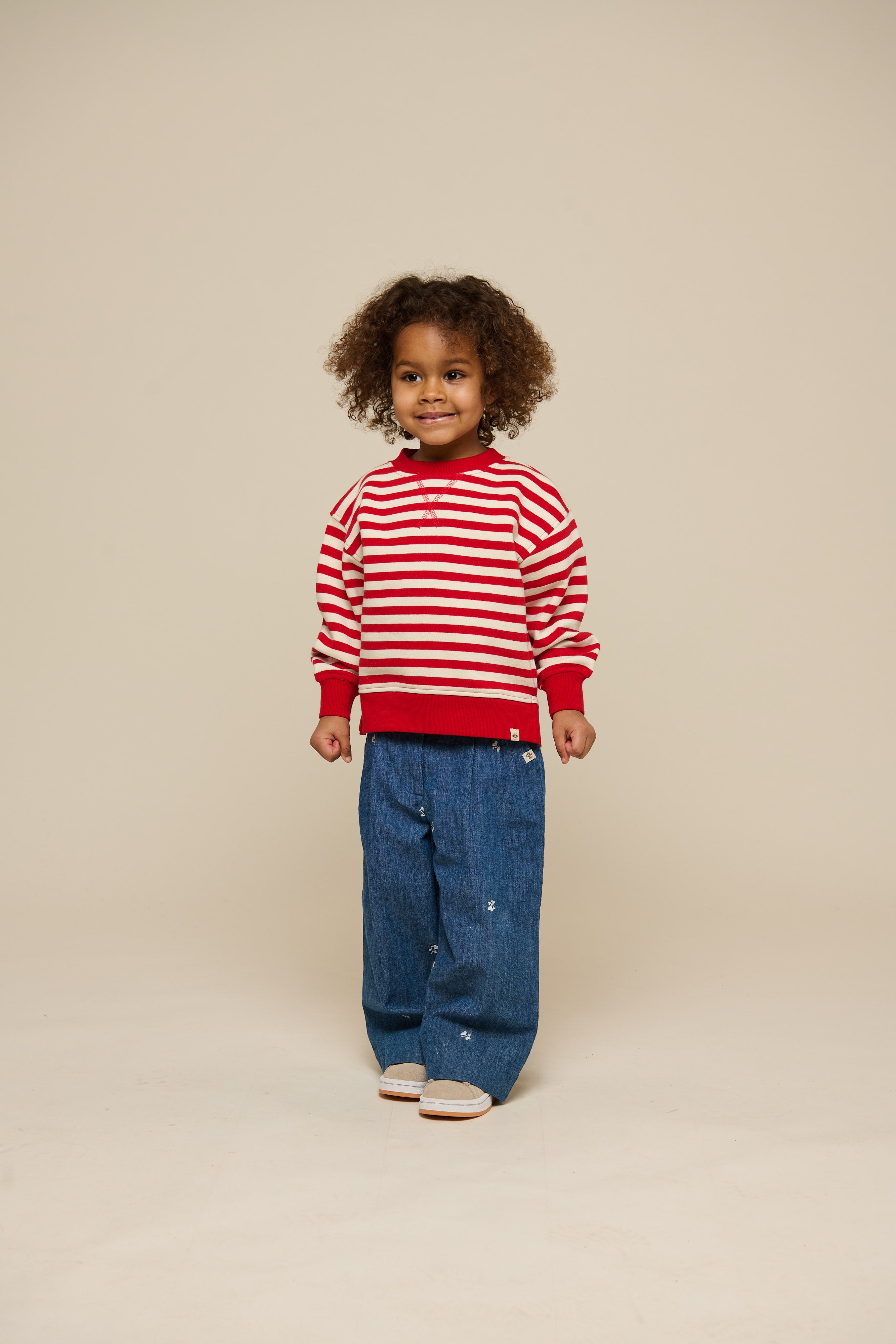 Striped Crewneck Sweatshirt - Kids - Cherry Red Stripe | 101342 Daniella