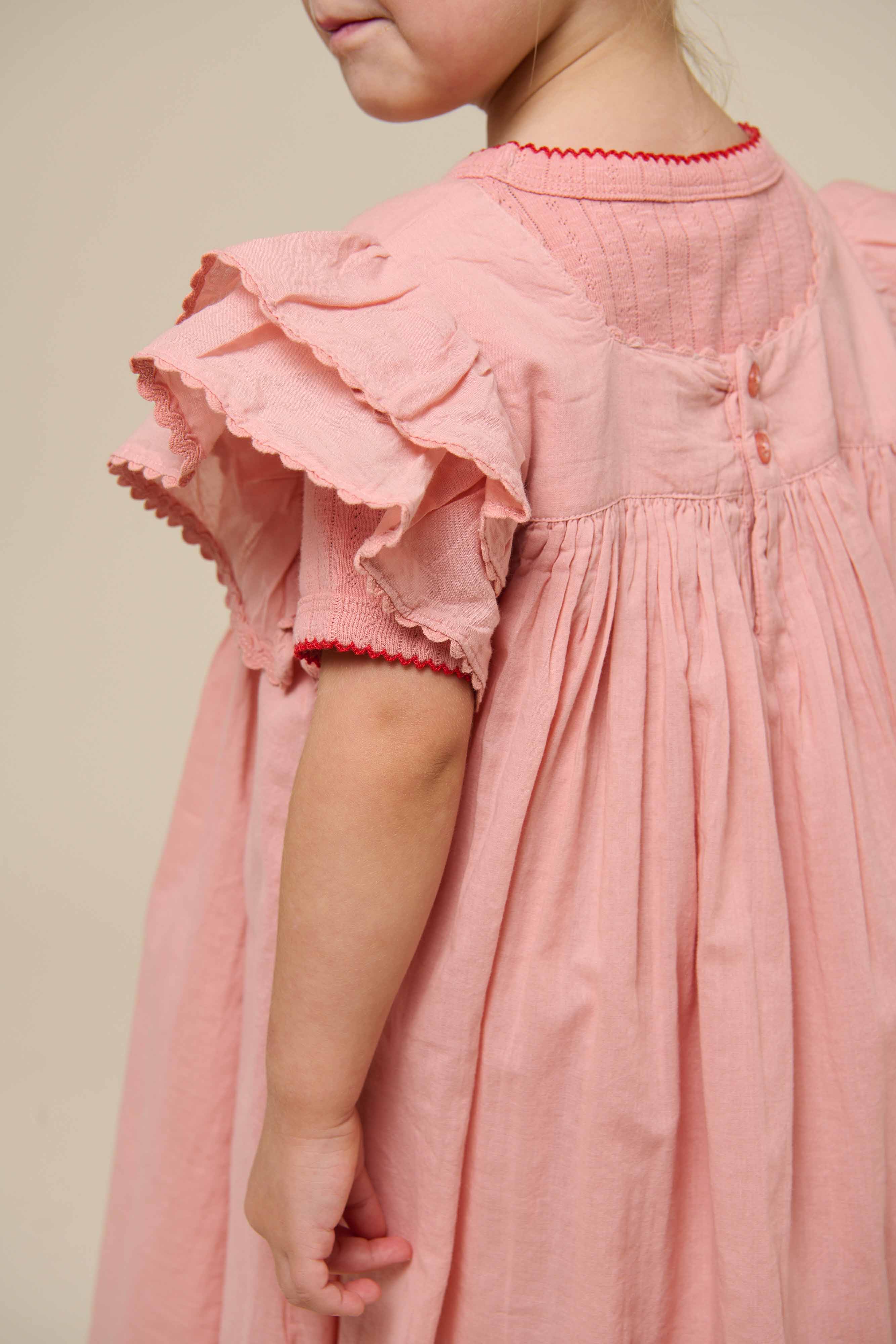 Cotton Dress with Ric Rac Frill - Kids - Rose Tan | 101034 Alma