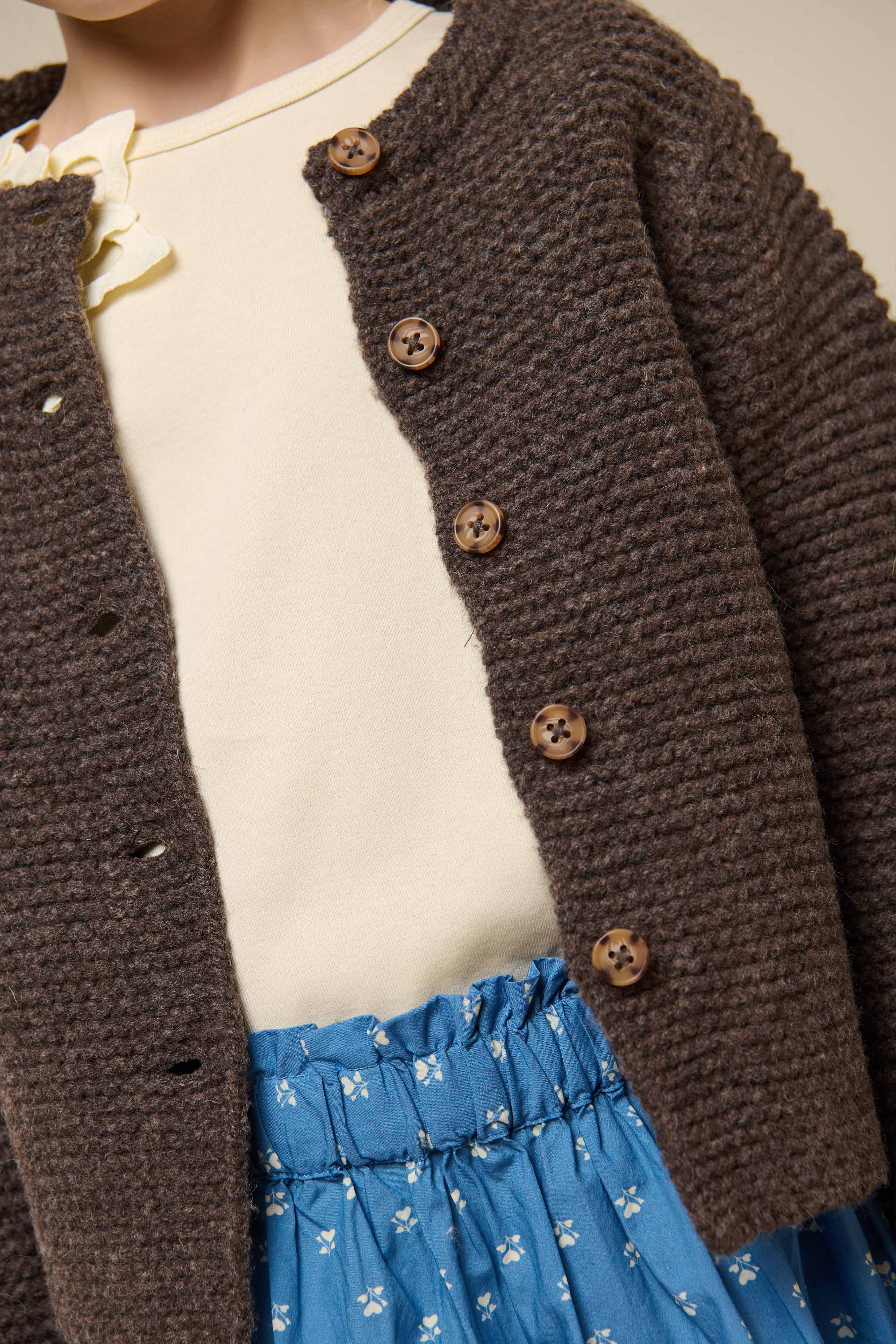 Wool Knit Cardigan - Tween - Chocolate Melange | 100877 Maya