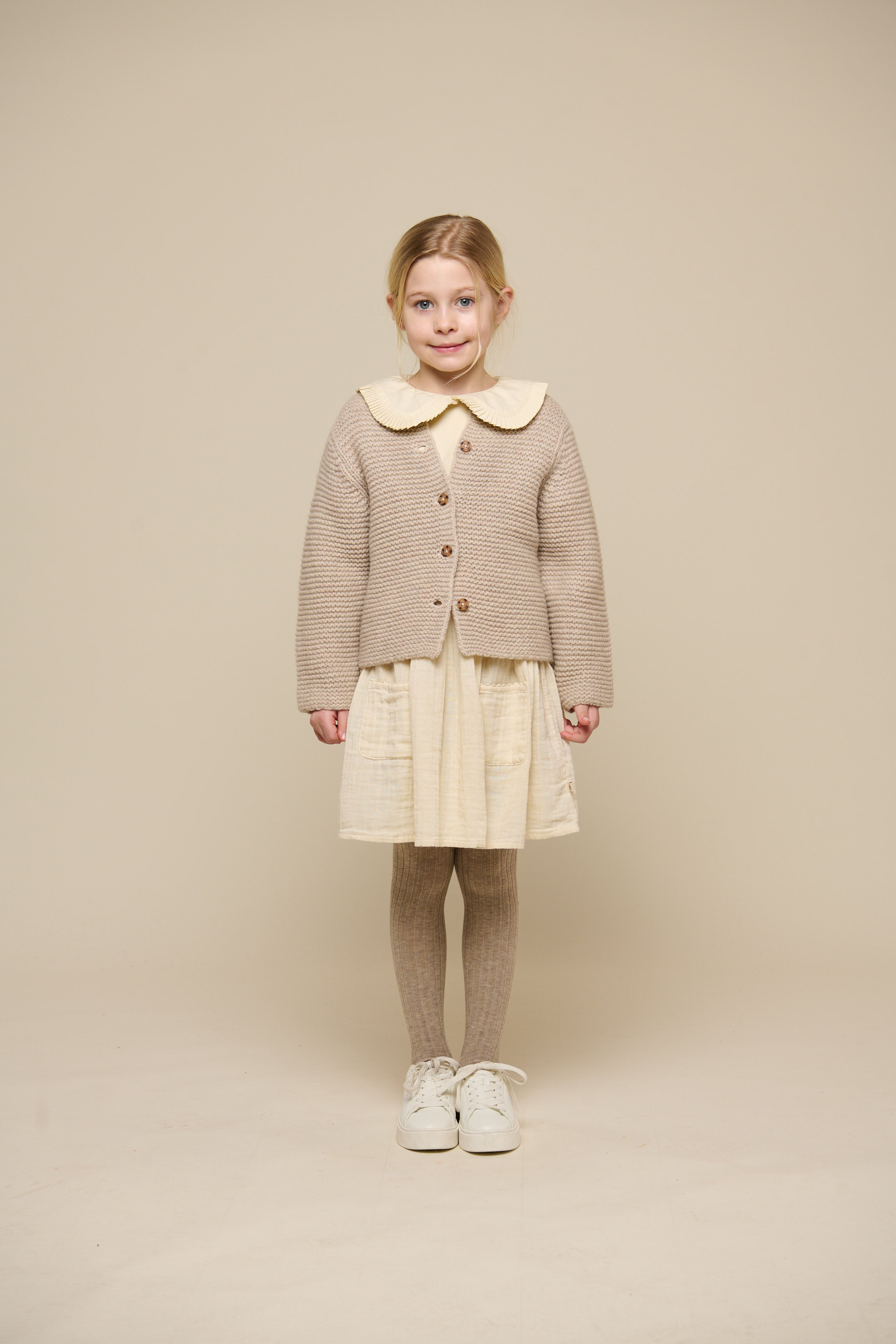 Wool Knit Cardigan - Tween - Caffe Latte Melange | 100875 Maya