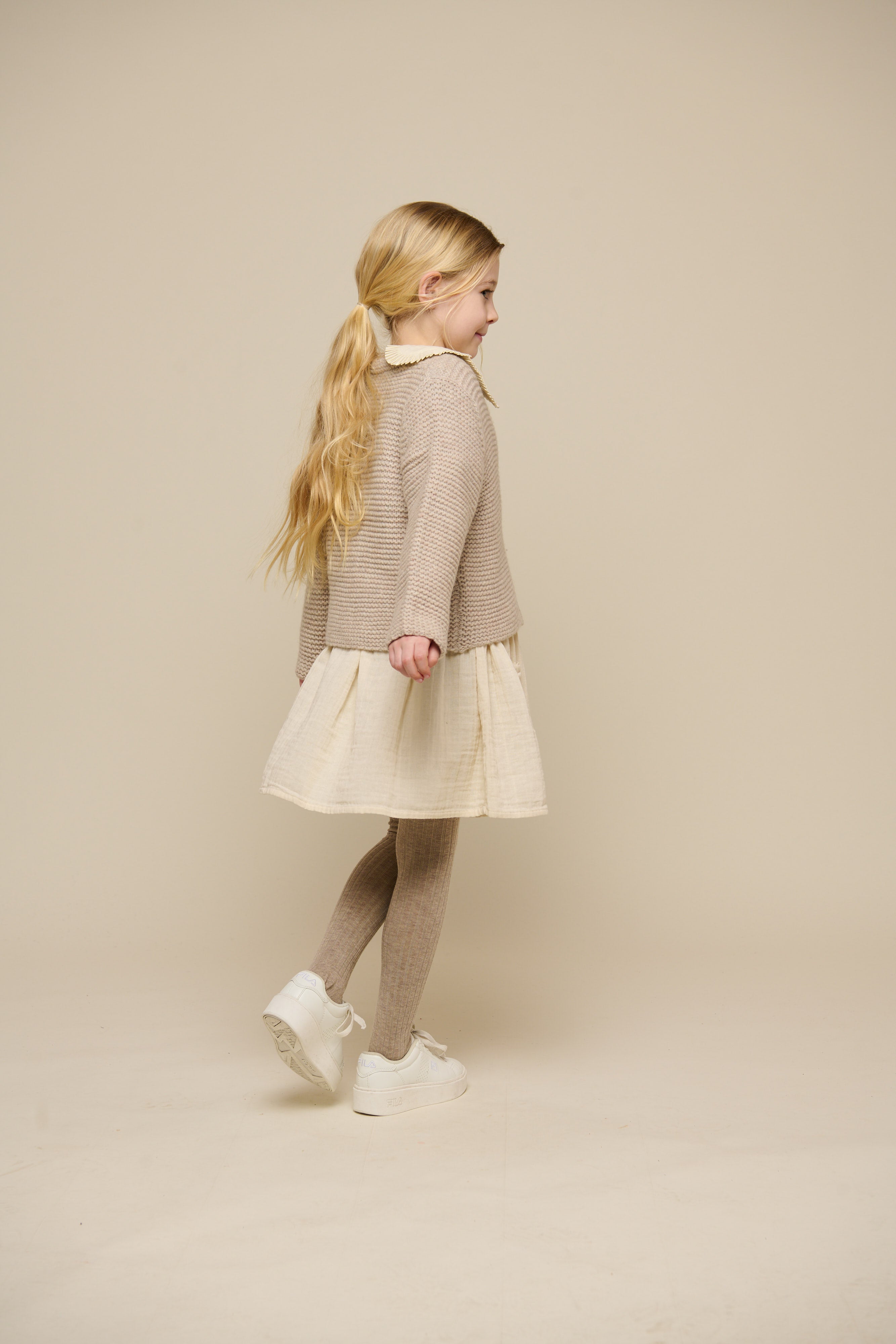 Wool Knit Cardigan - Tween - Caffe Latte Melange | 100875 Maya