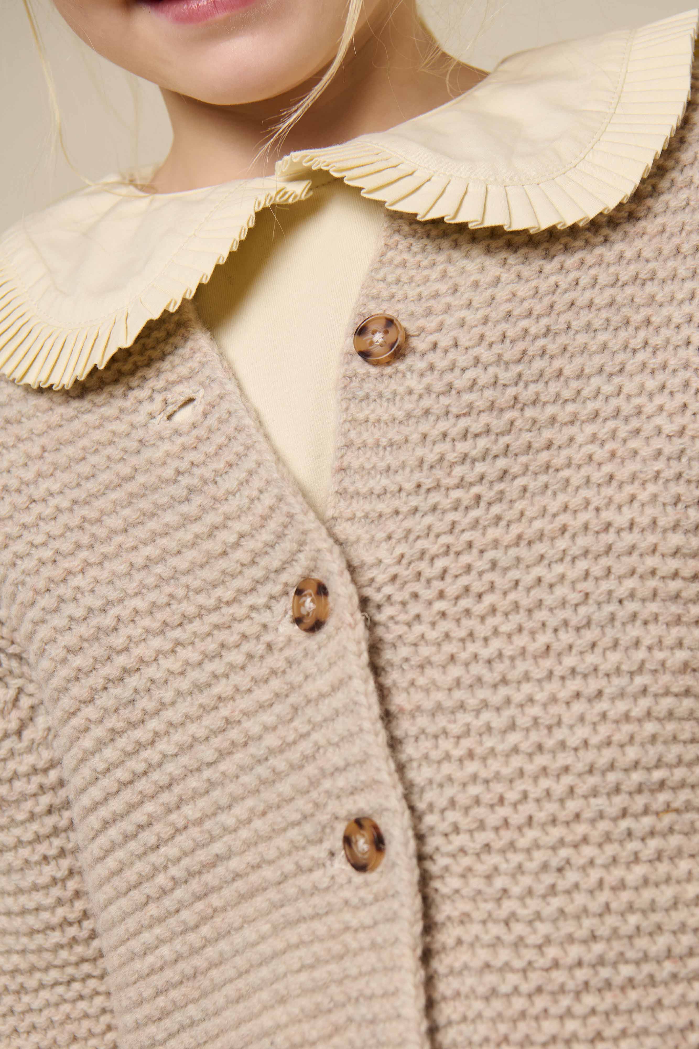 Wool Knit Cardigan - Tween - Caffe Latte Melange | 100875 Maya