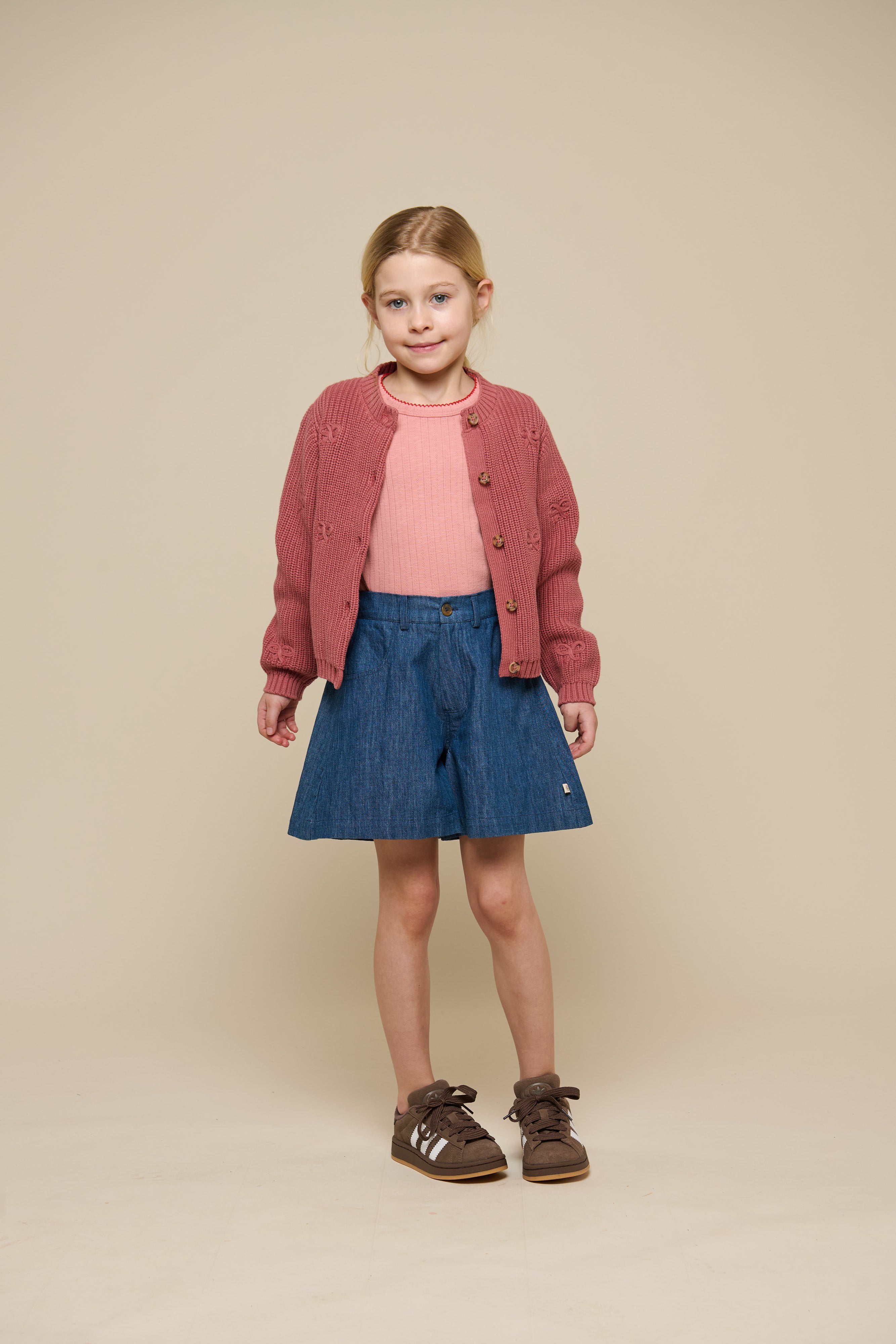 Cotton Knit Cardigan with Bows - Tween - Old Rose | 100793 Freya