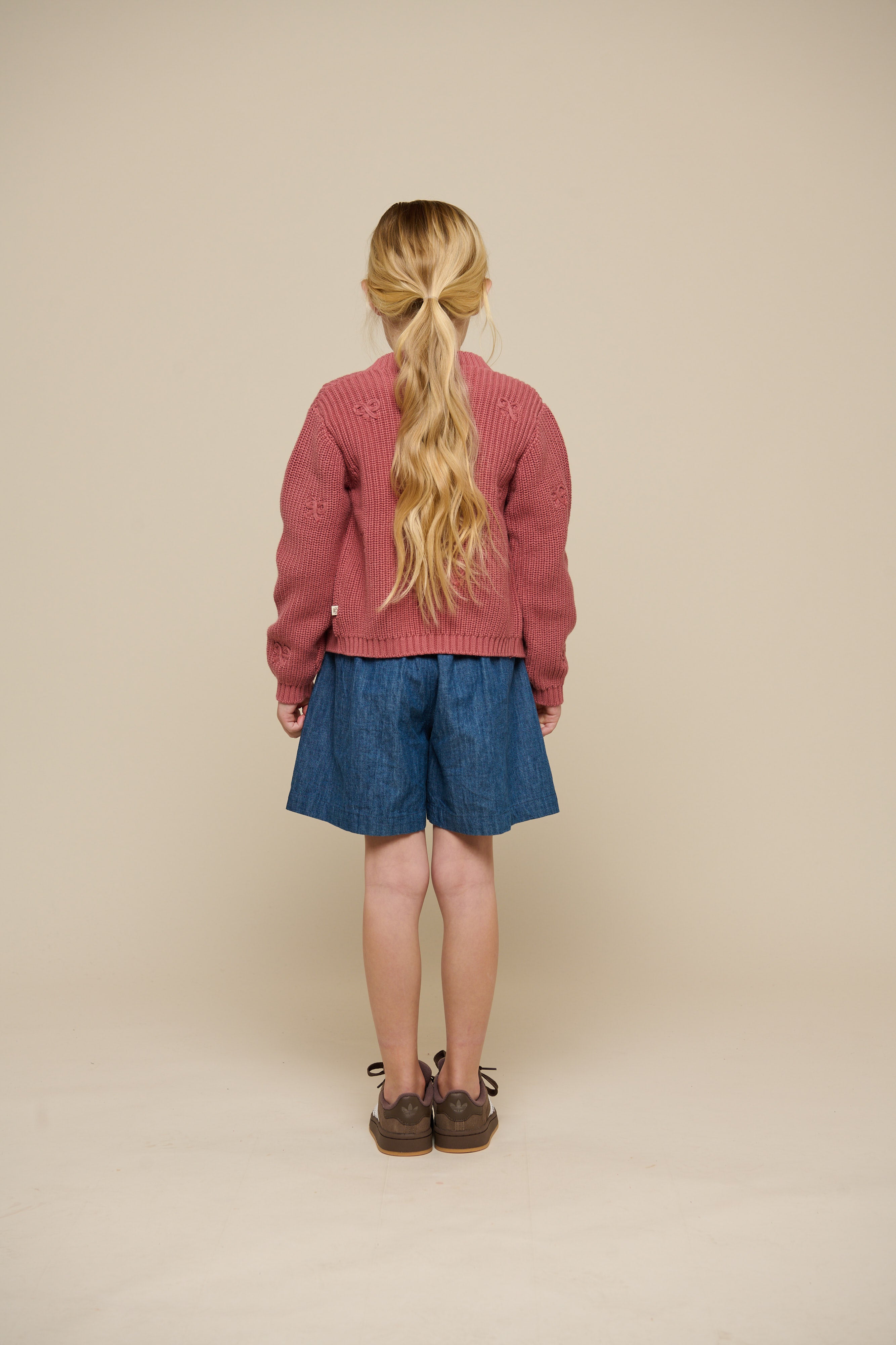 Cotton Knit Cardigan with Bows - Tween - Old Rose | 100793 Freya