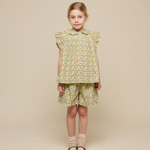 Flower Printed Poplin Frill Top - Tween - Green | 100951 Poppy