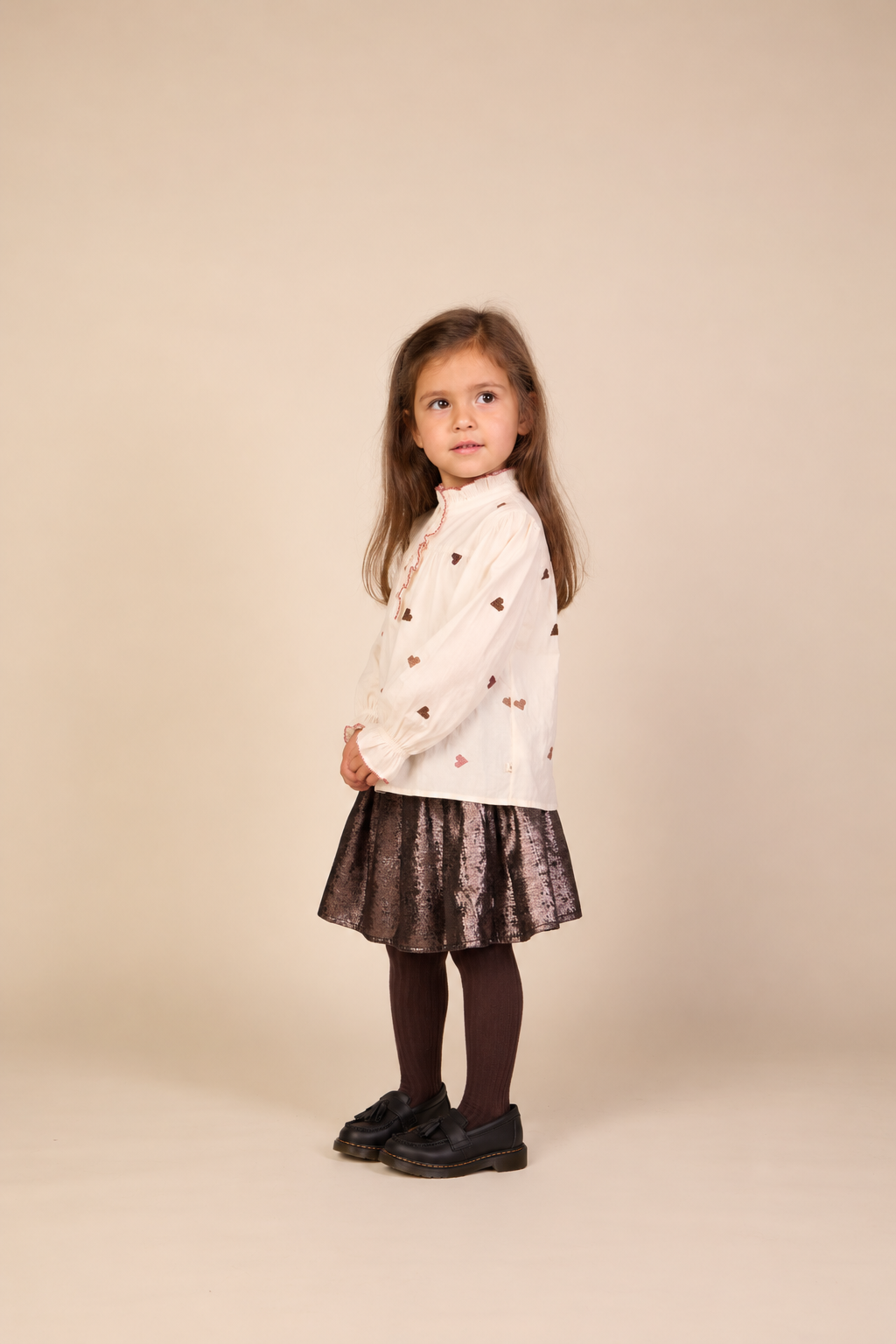 Heart Embroidered Cotton Blouse - Kids - Rose/Bordeaux | 101457 Elina