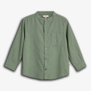 Linen Mandarin shirt - Green | 100175 Pelle