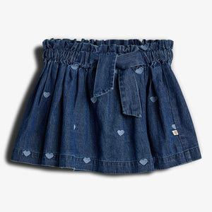 Denim Skirt with Embroidery - Dark Blue Denim with Blue Heart | 100181 Debbie