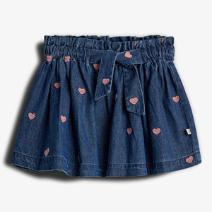 Denim Skirt with Embroidery - Dark Blue Denim with Rose Heart | 100182 Debbie