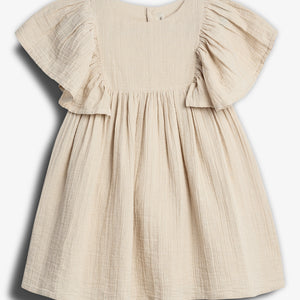 Muslin Butterfly-sleeve Dress with Embroidery - Light Beige | 100243 Ella
