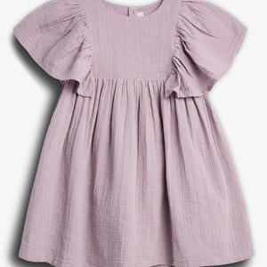Muslin Butterfly-sleeve Dress with Embroidery - Purple | 100244 Ella