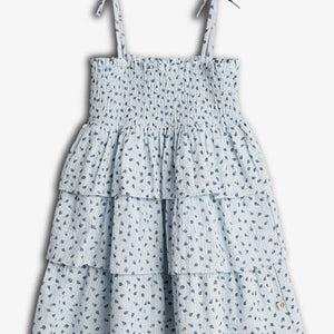 Flower Print Ruffle Dress - Blue Flower | 100306 Annie