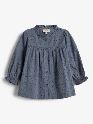 Cotton Tunic w. Micro Dots - Little - Dusty Blue