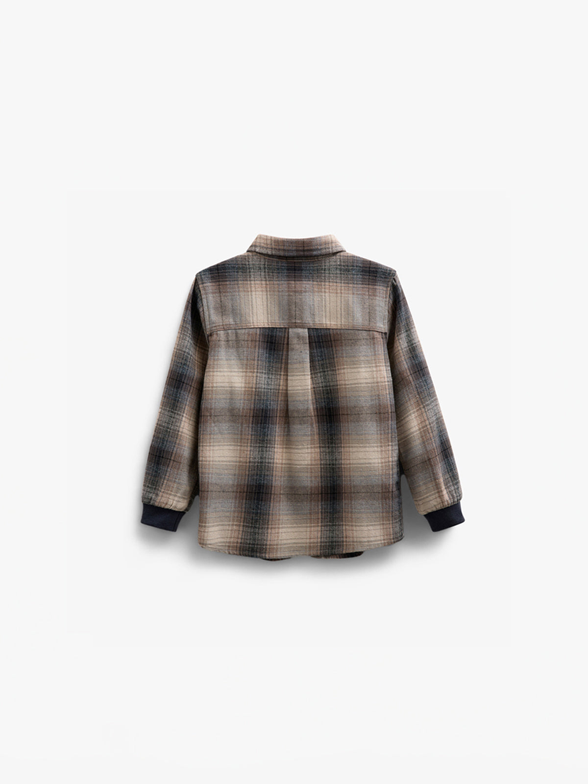 Checked Flannel Shirt with Rib Cuff - Kids - Brown Navy Check | 100529 Henry