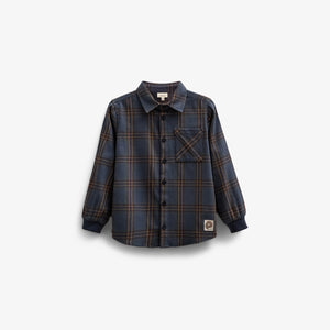 Checked Flannel Shirt with Rib Cuff - Kids - Navy Check | 100530 Henry
