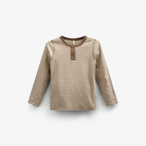 Long Sleeve Cotton Rib T-shirt - Tween - Coffee Stripe | 100565 Manson
