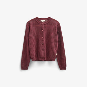 Cotton Pointelle Cardigan - Kids - Burgundy | 100685 Esme