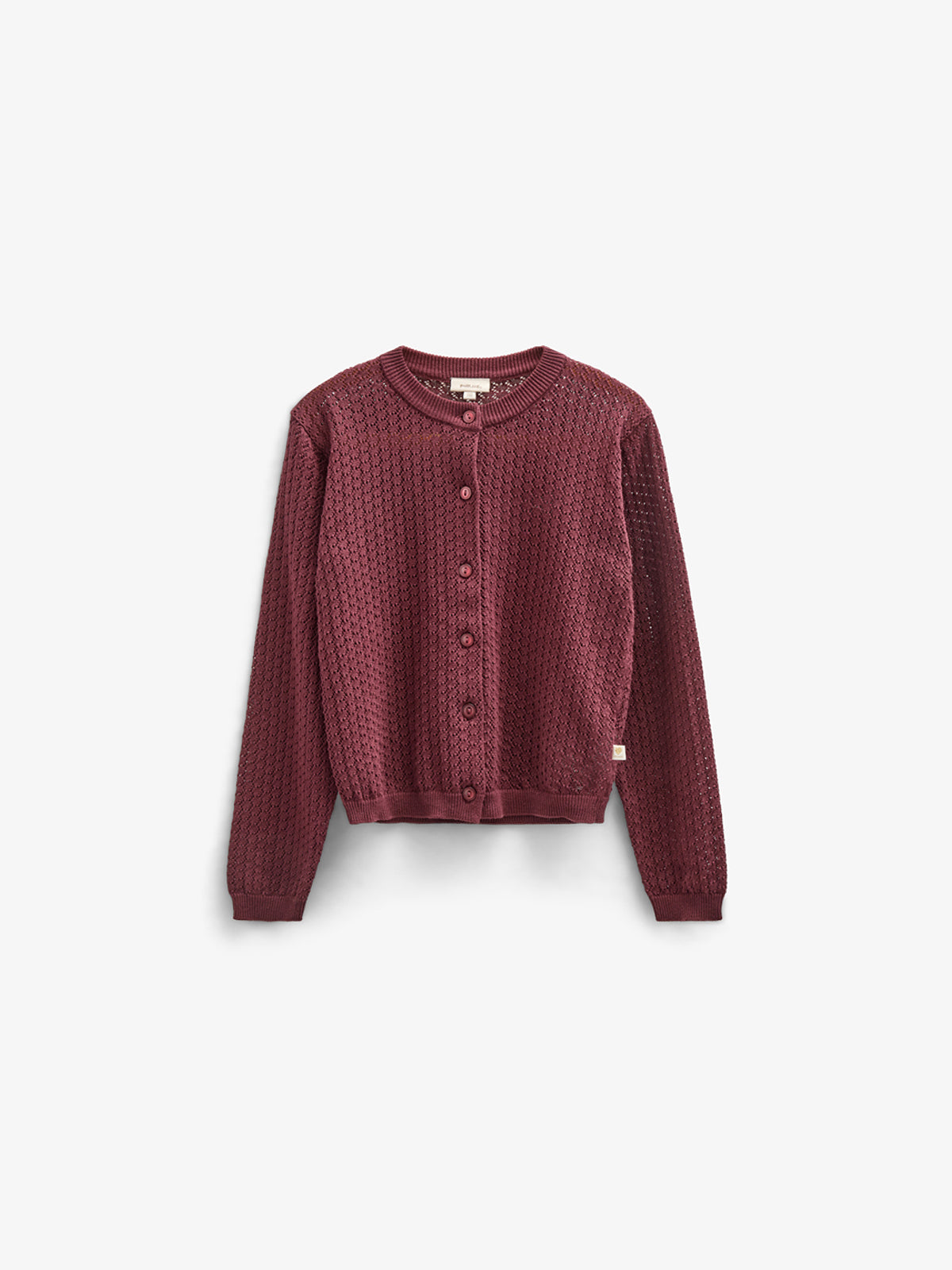 Cotton Pointelle Cardigan - Kids - Burgundy | 100685 Esme
