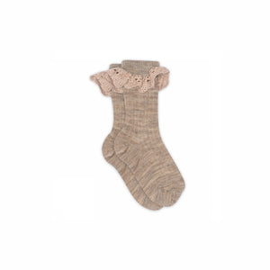 MP Wool Knee Socks w. Lace - Kids - Caffe Latte Melange | 100780 MP Lea Socks