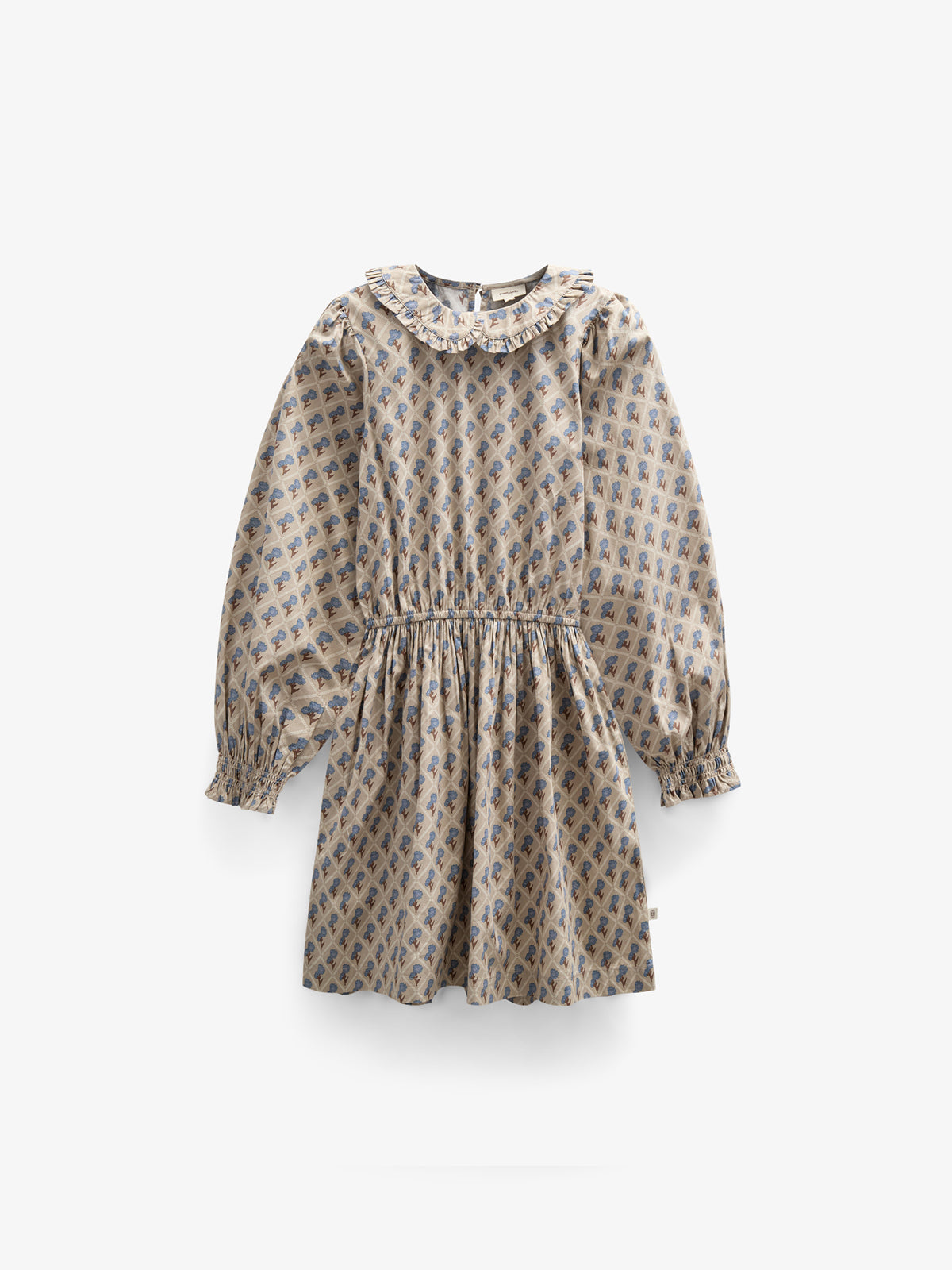 Printed Cotton Poplin Dress with Elastic waist - Tween - Caffe Latte w. Blue | 100801 Amine