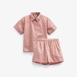 Striped Poplin Shirt and Shorts Set - Tween - Old Rose/Cherry Red | 100947 Olivia