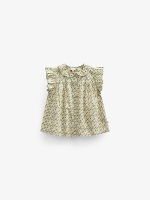 Flower Printed Poplin Frill Top - Tween - Green | 100951 Poppy